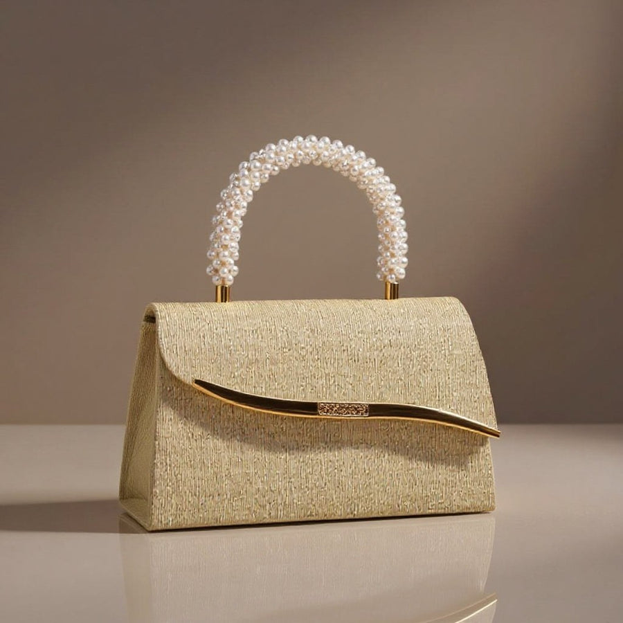 Ava Sequin Pearl Clutch in Gold