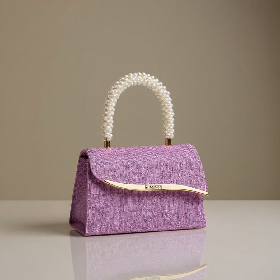 Ava Sequin Pearl Clutch in Lavender