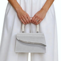 Ava Sequin Pearl Clutch in Silver