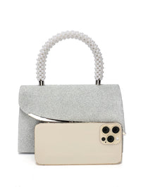 Ava Sequin Pearl Clutch in Silver
