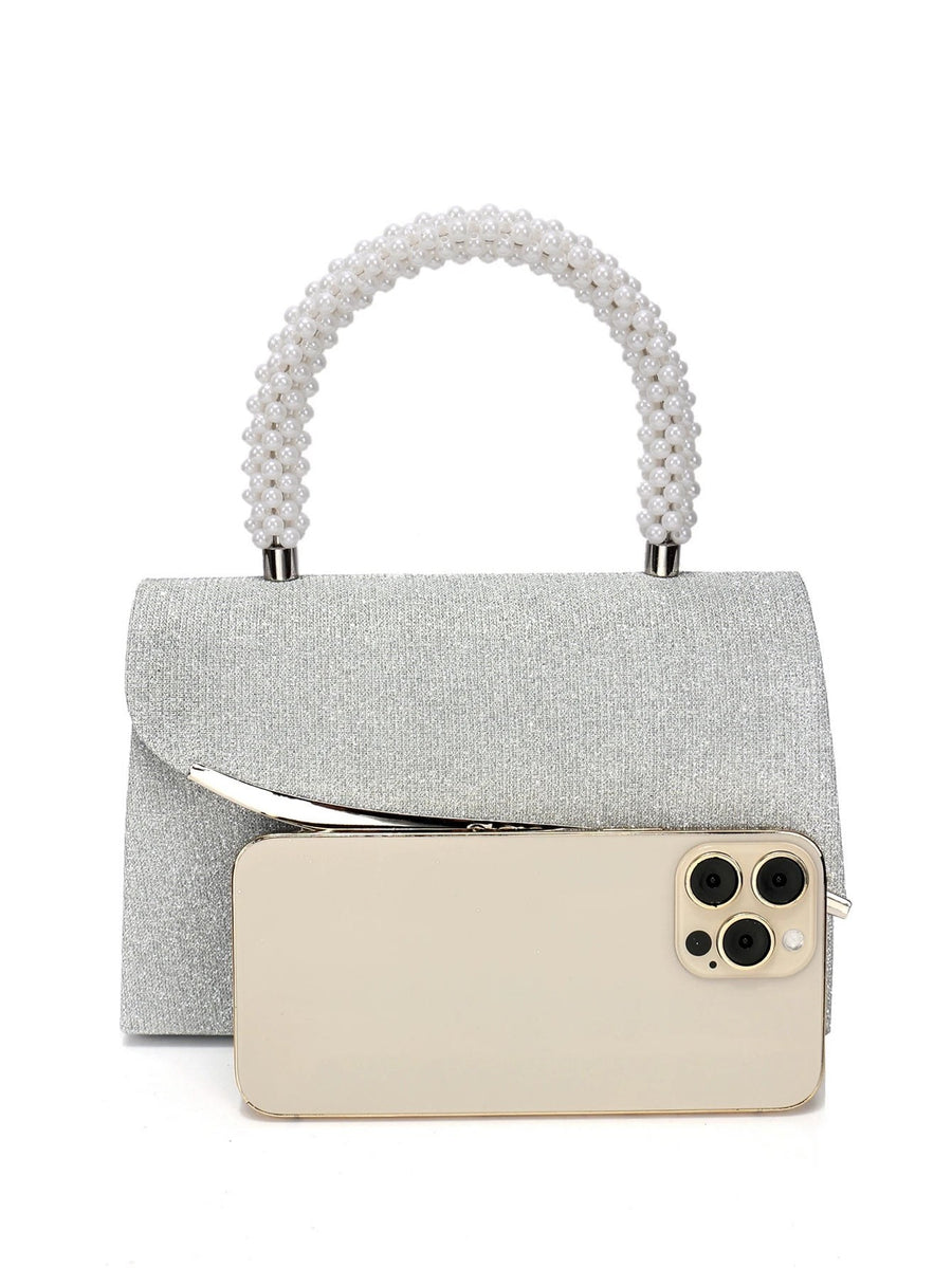 Ava Sequin Pearl Clutch in Silver