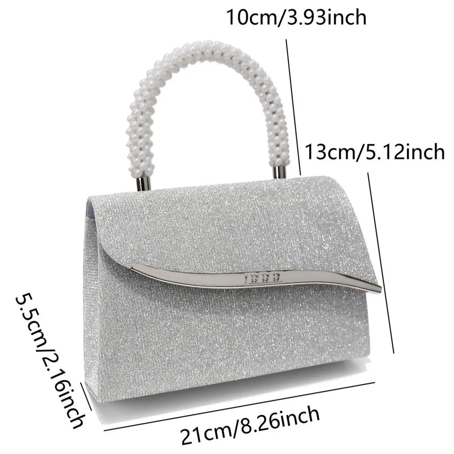 Ava Sequin Pearl Clutch in Silver