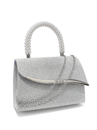 Ava Sequin Pearl Clutch in Silver