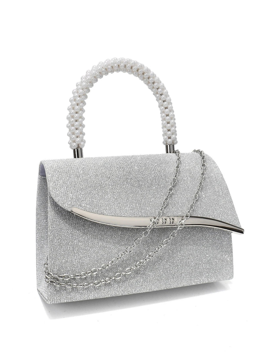 Ava Sequin Pearl Clutch in Silver