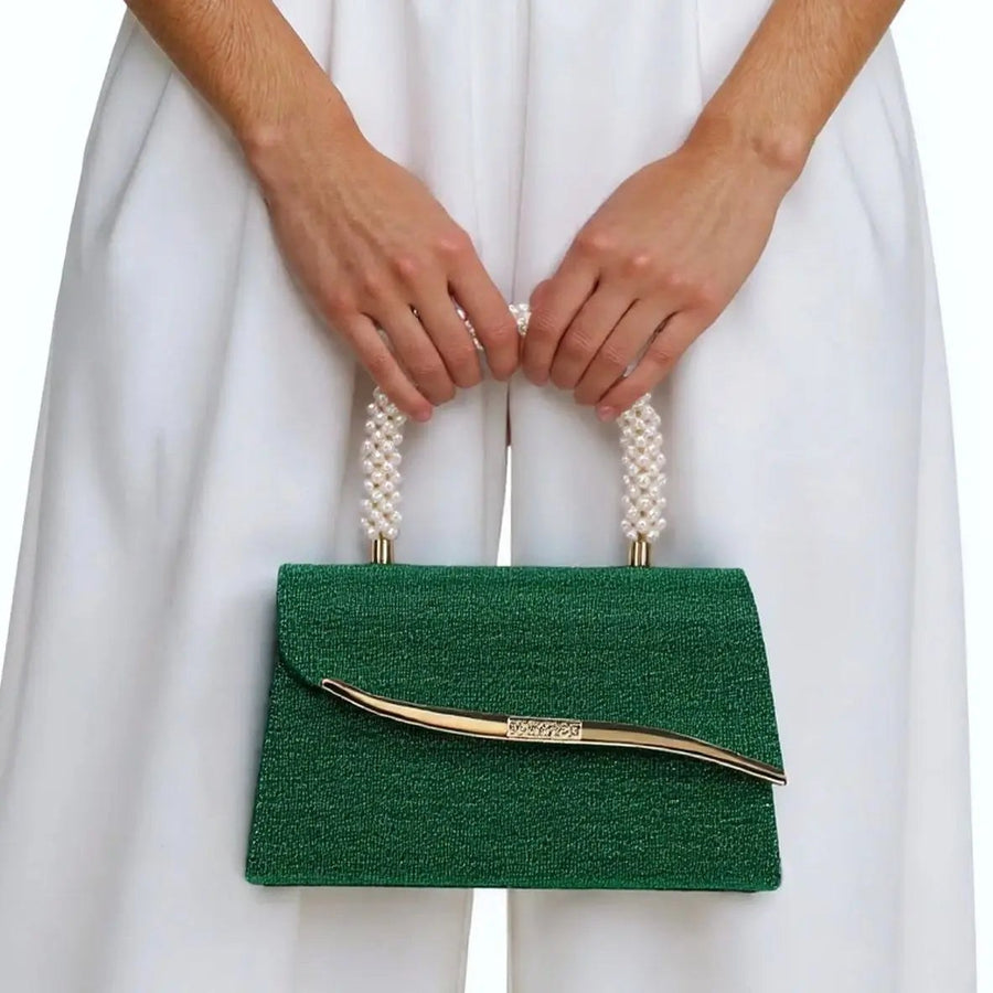 Ava Sequin Pearl Clutch in Silver