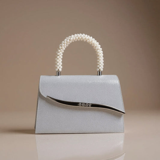 Ava Sequin Pearl Clutch in Silver