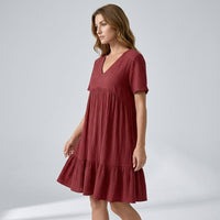 Ava Tiered Ruffle Mini Dress in Cabernet