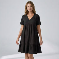 Ava Tiered Ruffle Mini Dress in Onyx