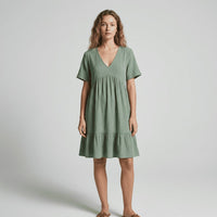 Ava Tiered Ruffle Mini Dress in Sage