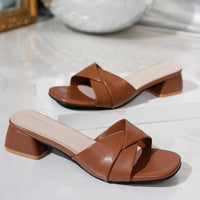 Ava Women's Twisted Strap Low Block Heel Mule Sandals in Brown