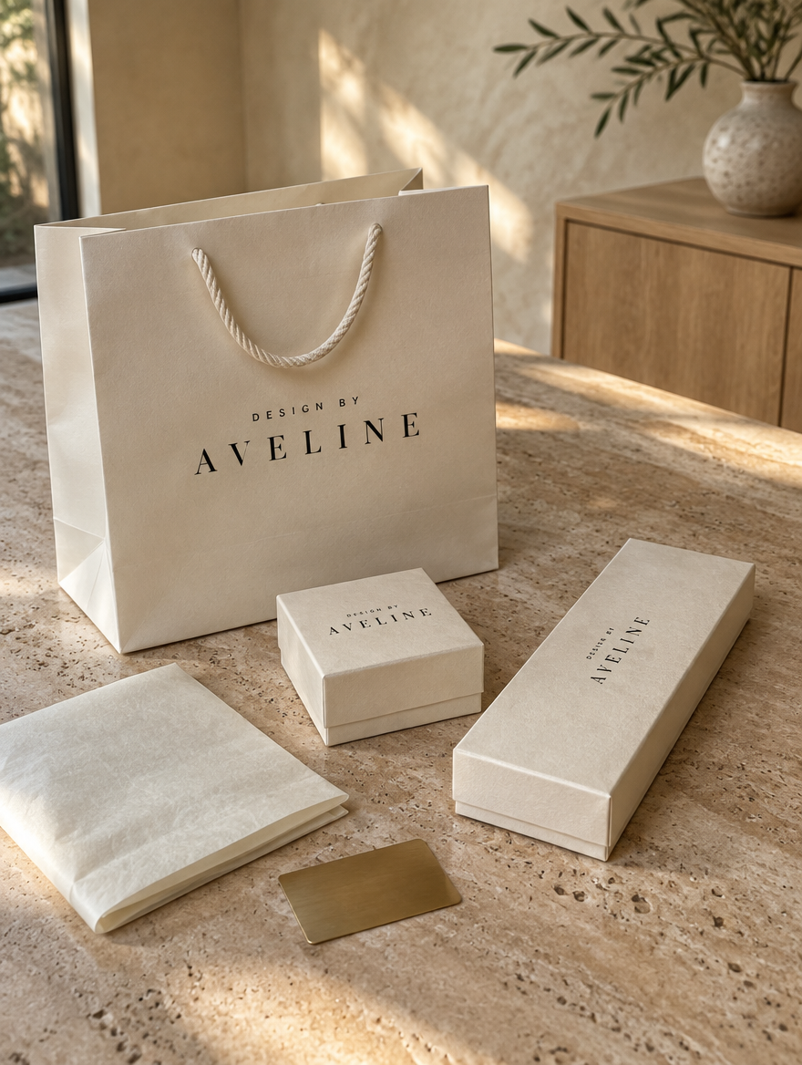 Design By Aveline jewelry packaging, gift bag and boxes