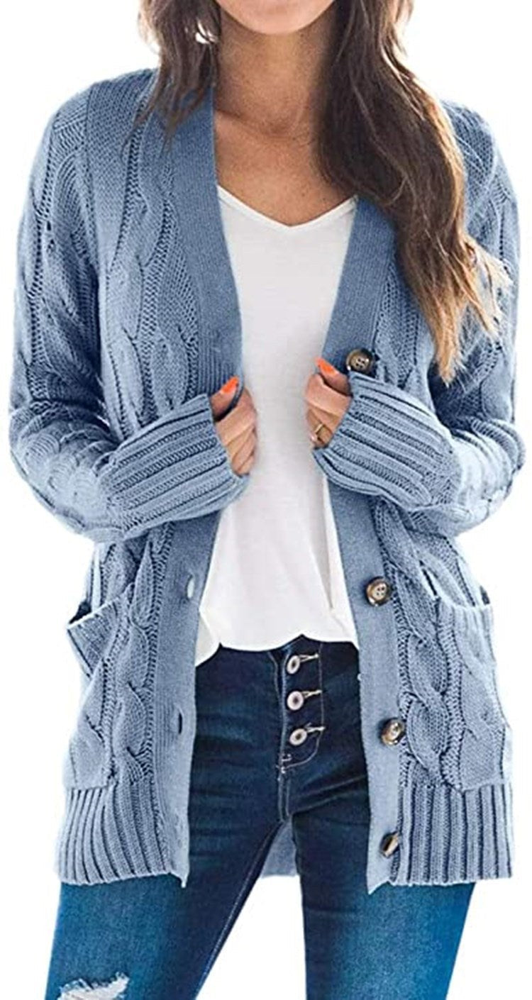 Aveline Knit Cardigan with Pockets in Blue