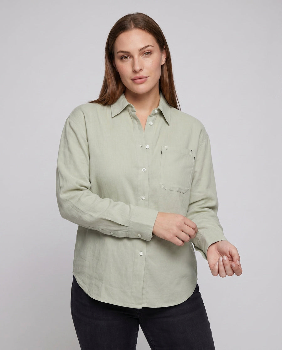 Aveline Linen Blouse with Chest Pocket