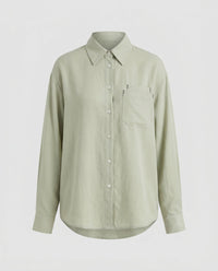 Aveline Linen Blouse with Chest Pocket in Salbeigrün