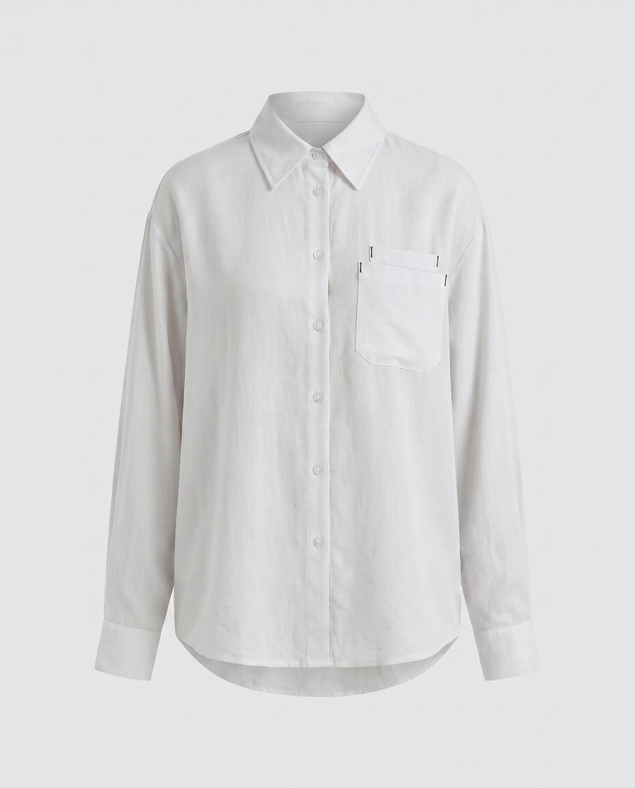 Aveline Linen Blouse with Chest Pocket in Wolkenweiß
