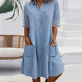 Aveline Women's Denim-Look Shirt Dress with Pockets