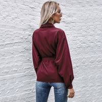 Abelona | Women's Waist Belt Belted Satin Elegant Blouse Top