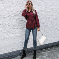 Abelona | Women's Waist Belt Belted Satin Elegant Blouse Top
