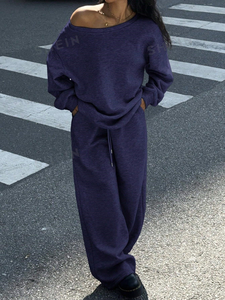 Abelone | Women's Oversized Pockets Tracksuit Set in Dark Blue