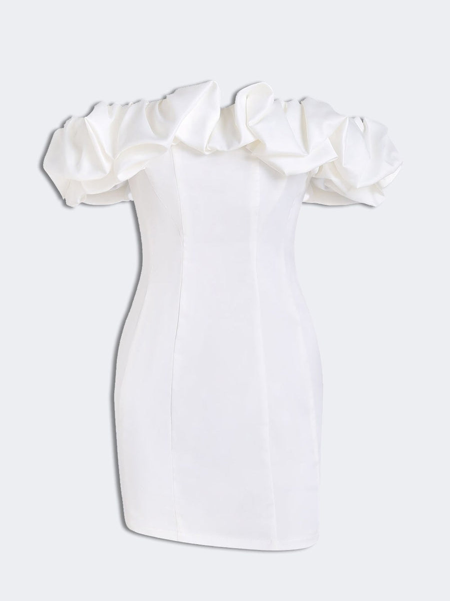 Abelone | Women's Strapless Ruffled Mini Sundress in White