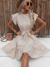 Adalind | Women's Tiered Belted Mini Sundress in Beige