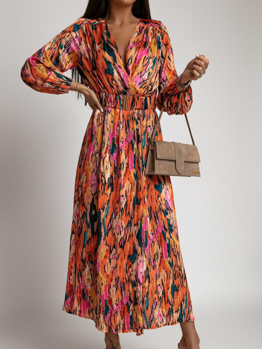Adalmina | Women's Belted Maxi Dress in Orange