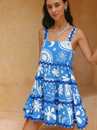 Adelais | Women's Tiered Square Neck Mini Sundress in Blue