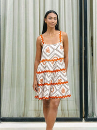 Adelais | Women's Tiered Square Neck Mini Sundress in Orange