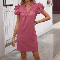 Adelina | Women's Ruffle Detail V-Neck Short Sleeve Elegant Dress