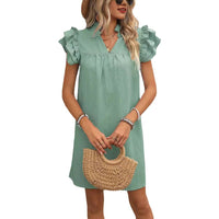 Adelina | Women's Ruffle Detail V-Neck Short Sleeve Elegant Dress