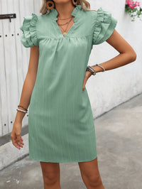 Adelina | Women's Ruffle Detail V-Neck Short Sleeve Elegant Dress in Green