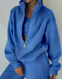 Adeline | Women's Oversized Half-Zip Cropped Jogger Two-Piece Set in Blue