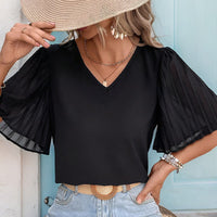 Adoria | Women's V-Neck Short Sleeve Elegant Top in Black