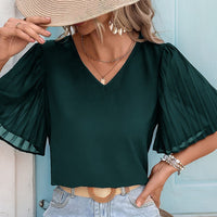 Adoria | Women's V-Neck Short Sleeve Elegant Top in Pine Green