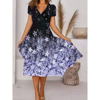 Adriana | Women's V-Neck Floral Summer Dress in Blue