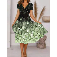 Adriana | Women's V-Neck Floral Summer Dress in Green