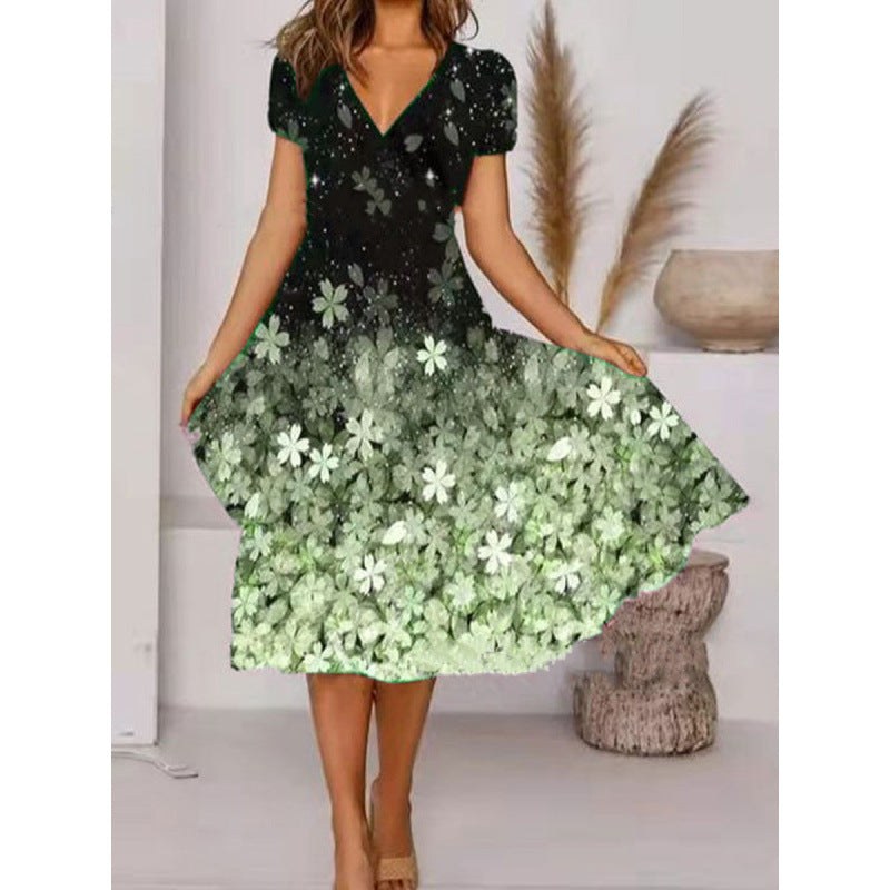 Adriana | Women's V-Neck Floral Summer Dress in Green