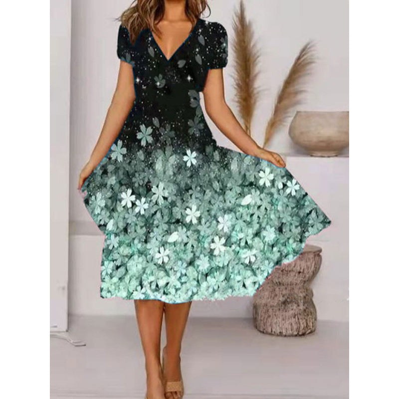 Adriana | Women's V-Neck Floral Summer Dress in Light Green
