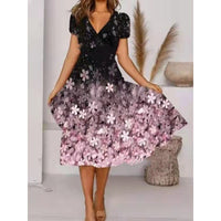 Adriana | Women's V-Neck Floral Summer Dress in Pink