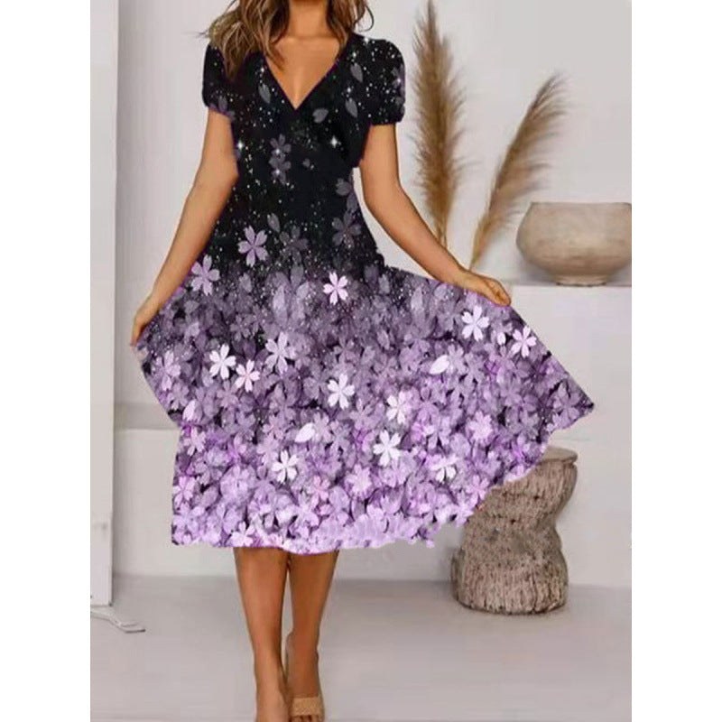 Adriana | Women's V-Neck Floral Summer Dress in Purple
