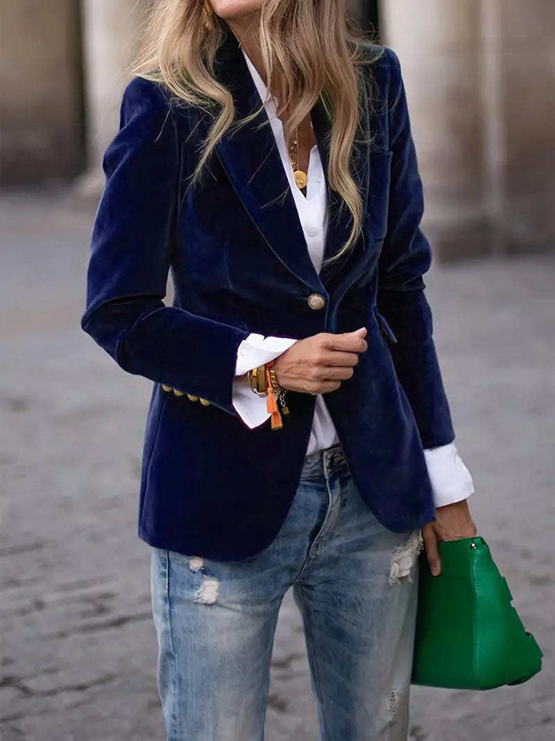 Adriana | Women's Single Button Tailored Blazer in Dark Blue