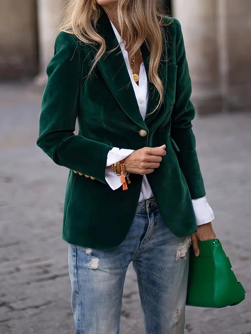 Adriana | Women's Single Button Tailored Blazer in Dark Green