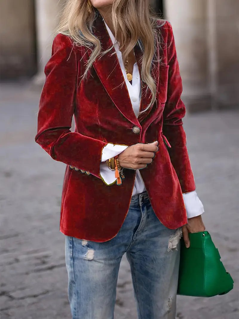 Adriana | Women's Single Button Tailored Blazer in Dark Red