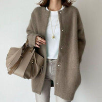 Adrienne | Women's Oversized Button-Down Fluffy Knit Winter Cardigan in Coffee