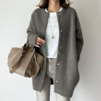 Adrienne | Women's Oversized Button-Down Fluffy Knit Winter Cardigan in Gray