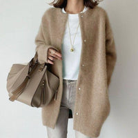 Adrienne | Women's Oversized Button-Down Fluffy Knit Winter Cardigan in Khaki