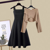 Aefre | Women's Sleeveless Dress with Cropped Cardigan Outfit Set in Brown