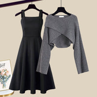 Aefre | Women's Sleeveless Dress with Cropped Cardigan Outfit Set in Gray