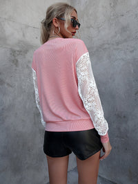Aegina | Women's Textured Long Sleeve Lace Elegant Top in Pink