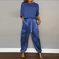 Agata | Women's Utility Pocket Pants Outfit Set in Blue